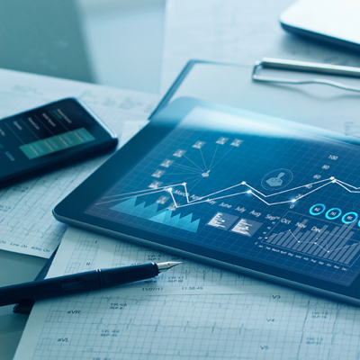 A tablet and charts