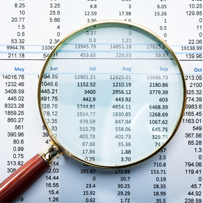 A magnifying glass that shows data